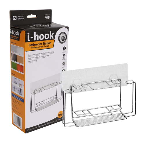 I-Hook 25cm Bathroom Station Stainless Steel Organiser Storage - Silver