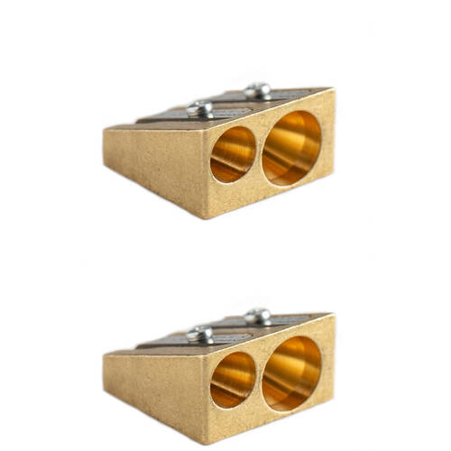 2PK Kum Artists Ultra-Hard Double Hole Wedge Pencil Sharpener 8-11mm Brass