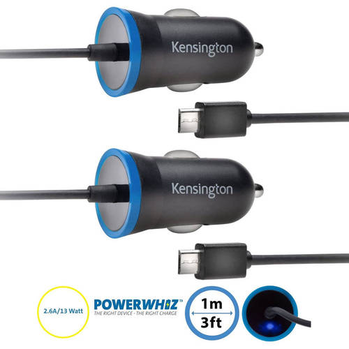 2x Kensington Power Bolt 2.6 Amp Micro USB Car Charger