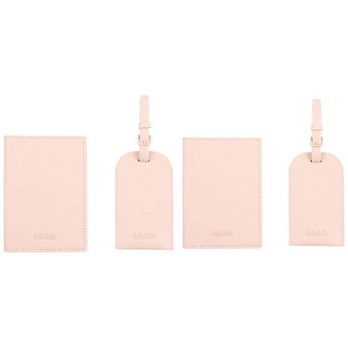 2PK Kate Hill Passport Holder Wallet & Adjustable ID Luggage Tag Gift Set Blush