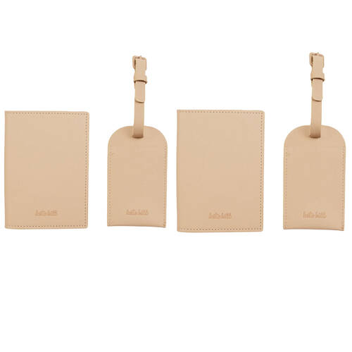 2PK Kate Hill Passport Holder Wallet & Adjustable ID Luggage Tag Gift Set Neutral