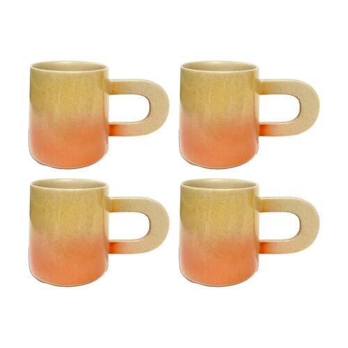 4PK KAS Australia Lamu Mug Handcrafted Stoneware 250 mL Sculptural Handle Orange