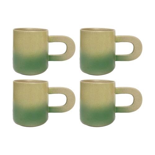 4PK KAS Australia Lamu Mug Handcrafted Stoneware 250 mL Sculptural Handle Green