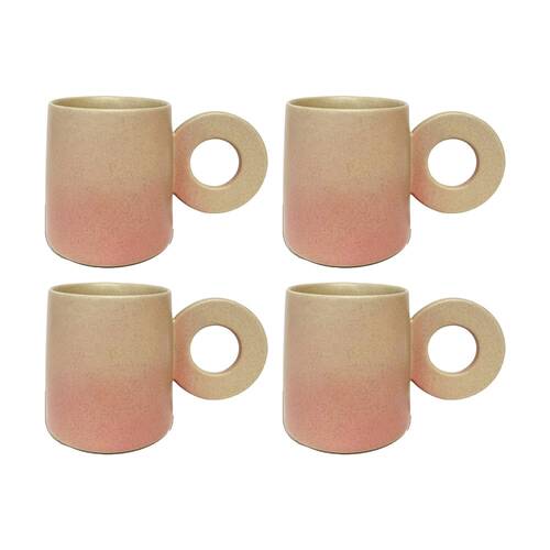 4PK KAS Australia Lamu Mug Handcrafted Stoneware 250 mL Sculptural Handle Pink