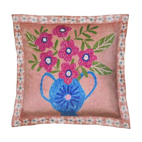 KAS Australia Coco Cushion 43x43cm Poly Velvet Floral Pinky Blush Square Kids