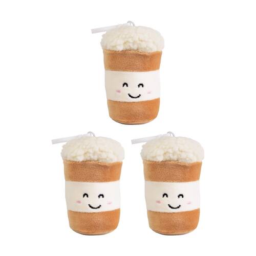 3PK  Living Nature Little Clips Coffee Shop Keychain Plush Fun Toy Assorted