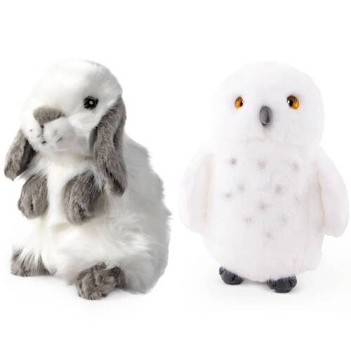 2pc Living Nature Snowy Owl Small and Lop Eared Rabbit Plush Toy Set 0y+