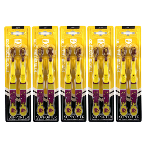 5x 2pc NRL Mascot Brisbane Broncos Kids/Toddler Soft Toothbrush 3y+