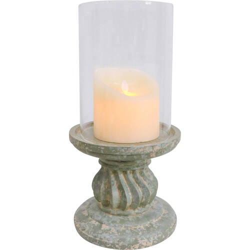 LVD Polyresin Hurricane Candle Holder Display Moss w/ Glass 34.5cm