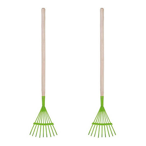 2PK Esschert Design Kids/Children's Lawn Rake Pretend Play Gardening Toy Green