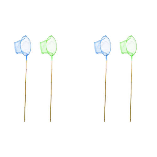 2x 2pc Esschert Design Kids/Children's Bamboo Fishing Net Outdoor Toy Blue/Green