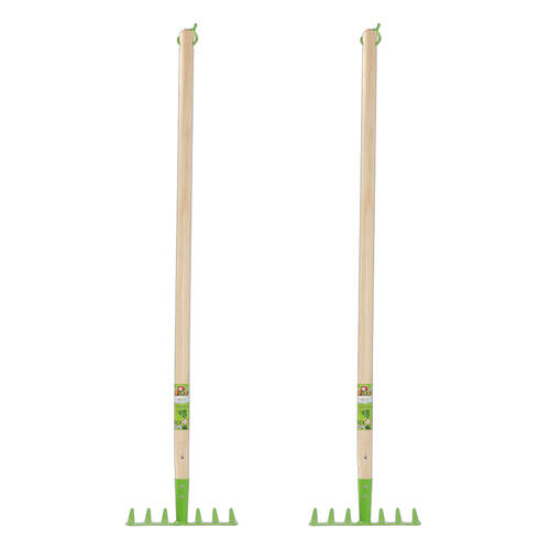 2PK Esschert Design Children's Wooden Mild Steel Rake Gardening Toy 80.5cm Green