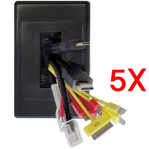 5X Wall Plate Wallplate W/Brush Outlet Cover For Cable - Black