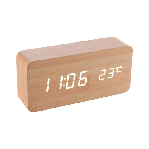 Wooden LED Display Digital Alarm Clock - Bamboo - Assorted Colour
