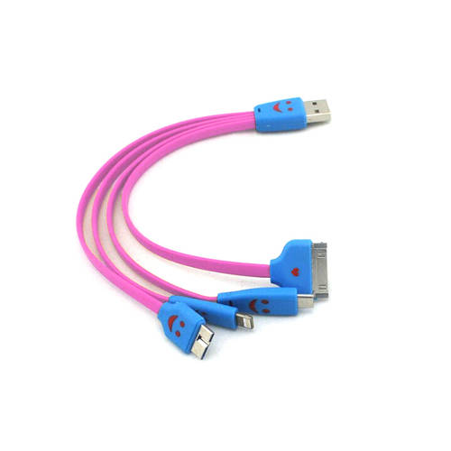 4-in-1 Charging Cable for iPhone/Samsung/Android Phones - Smiley Pink