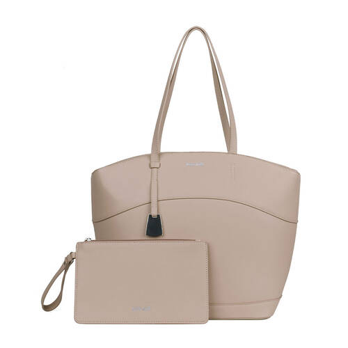 2pc Kate Hill Women's Tina Shoulder Tote Bag w/ Adjustable Strap w/ Adjustable Strap w/ Adjustable Strap w/ Adjustable Strap & Pouch Latte