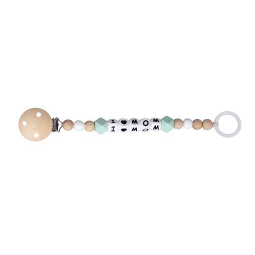 Kikadu I Love Mom 21cm Dummy/Pacifier Clip Strap Baby 0m+ Mint