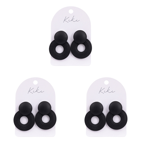 3PK Splosh KiKi Black Wooden Circle Earrings Fashion Jewellery 5.5cm