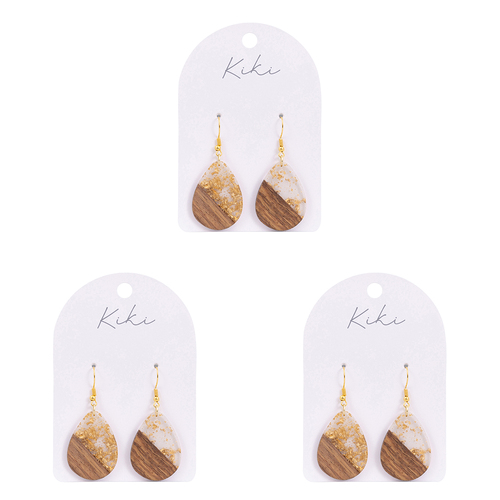 3PK Splosh KiKi Gold Foil Tear Drops Earrings Women Fashion Jewellery 7cm