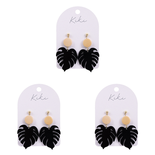 3PK Splosh KiKi Black Leaf Earrings Women Fashion Jewellery 11cm