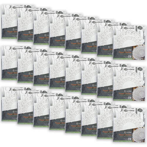 24x 60pc Topchef Multi-Size Round Paper Lace Doilies Pack White Assorted