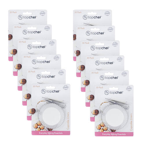 12x 50pc Topchef Round Paper Cupcake Liners Baking Cups Pack 5cm White