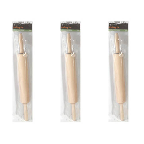 3PK Topchef Wooden Baking Rolling Pin Kitchen Utensil 42cm Natural
