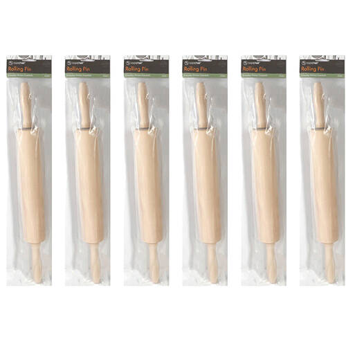 6PK Topchef Wooden Baking Rolling Pin Kitchen Utensil 42cm Natural