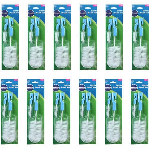 12x 2pc Kemasi Bottle and Straw Cleaning Round Brush Set Blue & White