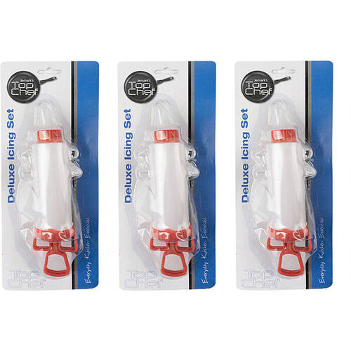 3x 6pc Topchef Deluxe Syringe Icing Baking Decorating Set White & Red