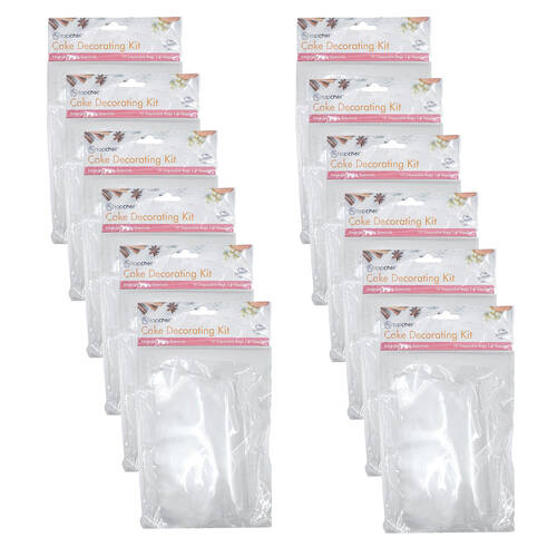 12x 13pc Topchef Cake Decorating Disposable Piping Bag Kit Set White