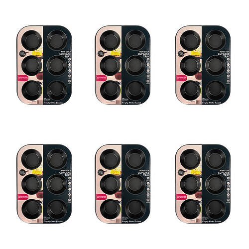 6PK Topchef Non-Stick 6 Pan Cupcake Muffin Oven Baking Tray 26PK18cm Black