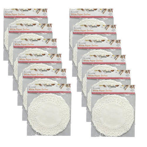 12x 20pc Topchef Round Paper Lace Decorative Doilies Pack 24cm White