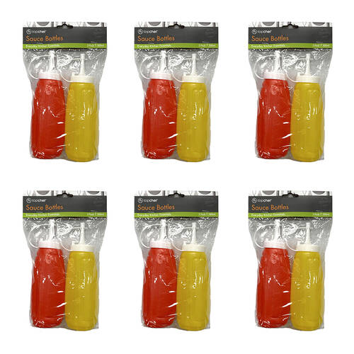 6x 2pc Topchef Ketchup and Mustard Sauce Bottles 300ml Red/Yellow