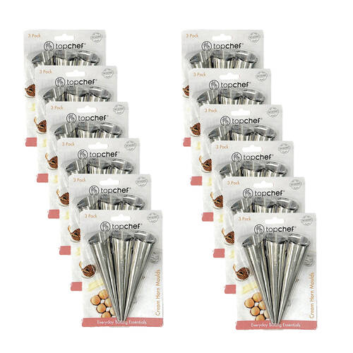 12x 3pc Topchef Stainless Steel Cream Horn Moulds Baking Utensil Set Silver
