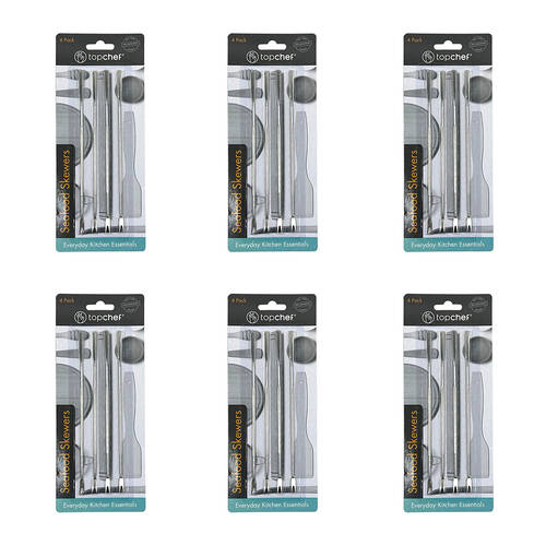6x 4pc Topchef Stainless Steel Seafood Barbeque Skewers Set 17cm Silver