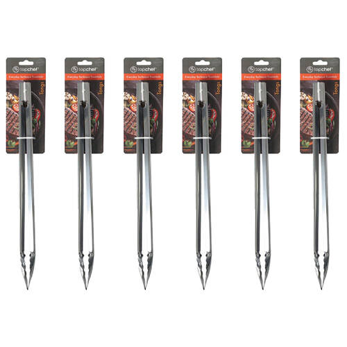 6PK Topchef Stainless Steel Long Handle Barbeque Grilling Tongs 40cm Silver
