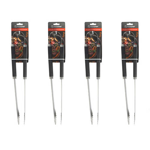 4PK Topchef Stainless Steel Barbeque Tongs w/ Handle Black/Silver