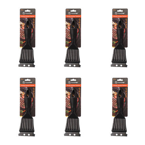 6PK Topchef Stainless Steel Barbeque Wire Brush Cleaning Tool 20cm Black