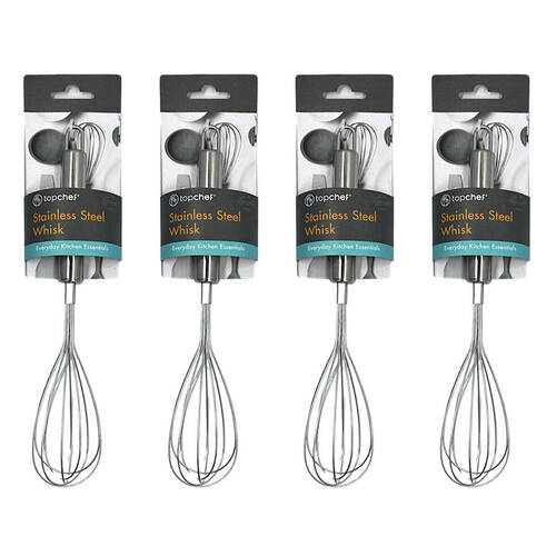 4PK Topchef Stainless Steel Whisk Beater Kitchen Utensil 28cm Silver
