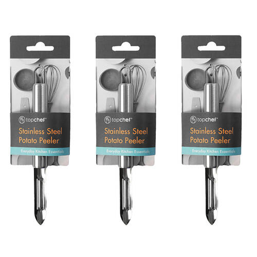3PK Topchef Stainless Steel Potato Peeler Kitchen Utensil 18.5cm Silver