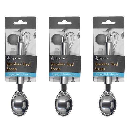 3PK Topchef Stainless Steel Scoop Spoon Kitchen Utensil 19.5cm Silver