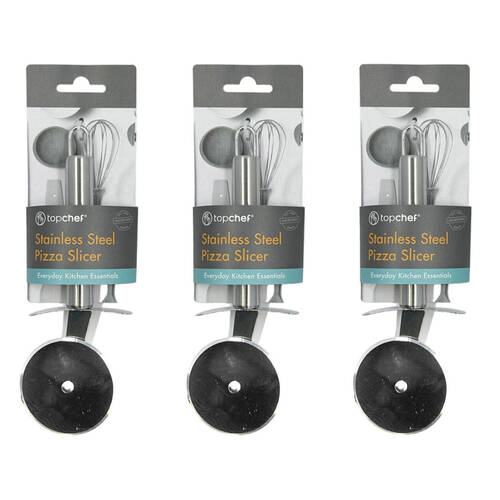 3PK Topchef Stainless Steel Pizza Slicer Kitchen Utensil 20.5cm Silver