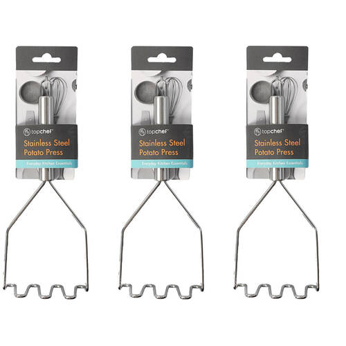3PK Topchef Stainless Steel Potato Press Kitchen Utensil 26.5cm Silver