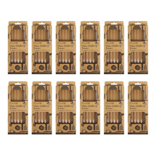 60pc Topchef Re-Usable Glass Drinking Straight Straws & Brush - Clear