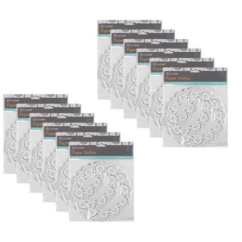 12x 60pc TopChef Paper Doilies Round Disposable Placemats 16cm - White