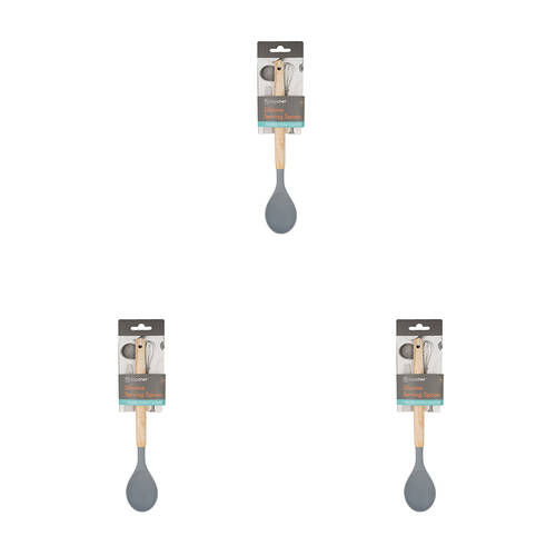 3PK Topchef Non Stick Silicone Solid Serving Spoon w/ Wood Handle