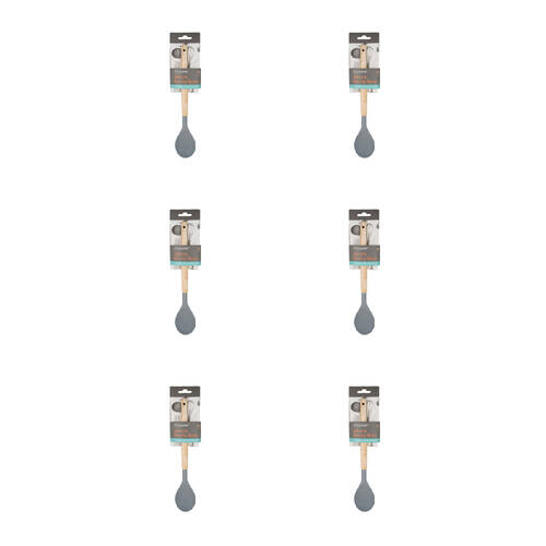6PK Topchef Non Stick Silicone Solid Serving Spoon w/ Wood Handle