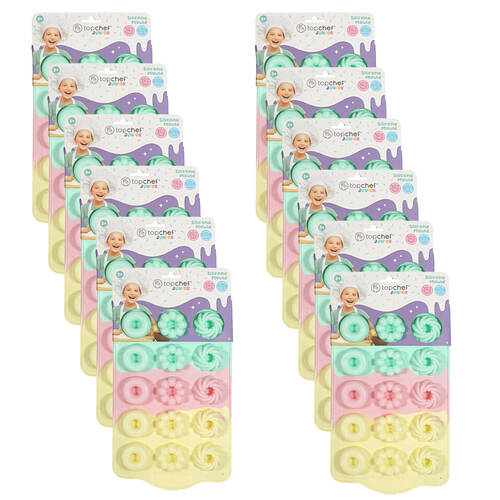 12PK Topchef Pastel Silicone Heat Resistant Baking Mould - Donut Cotton Candy