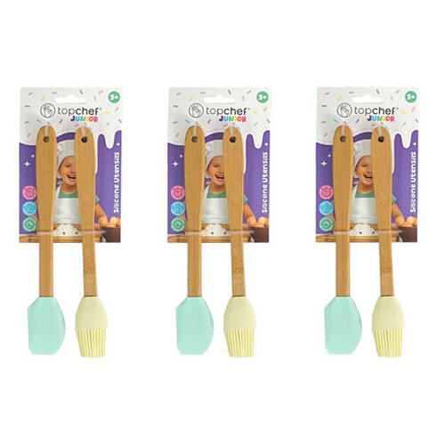 3x 2pc Topchef Silicone/Bamboo Spatula Kids Baking Utensil Set Assorted